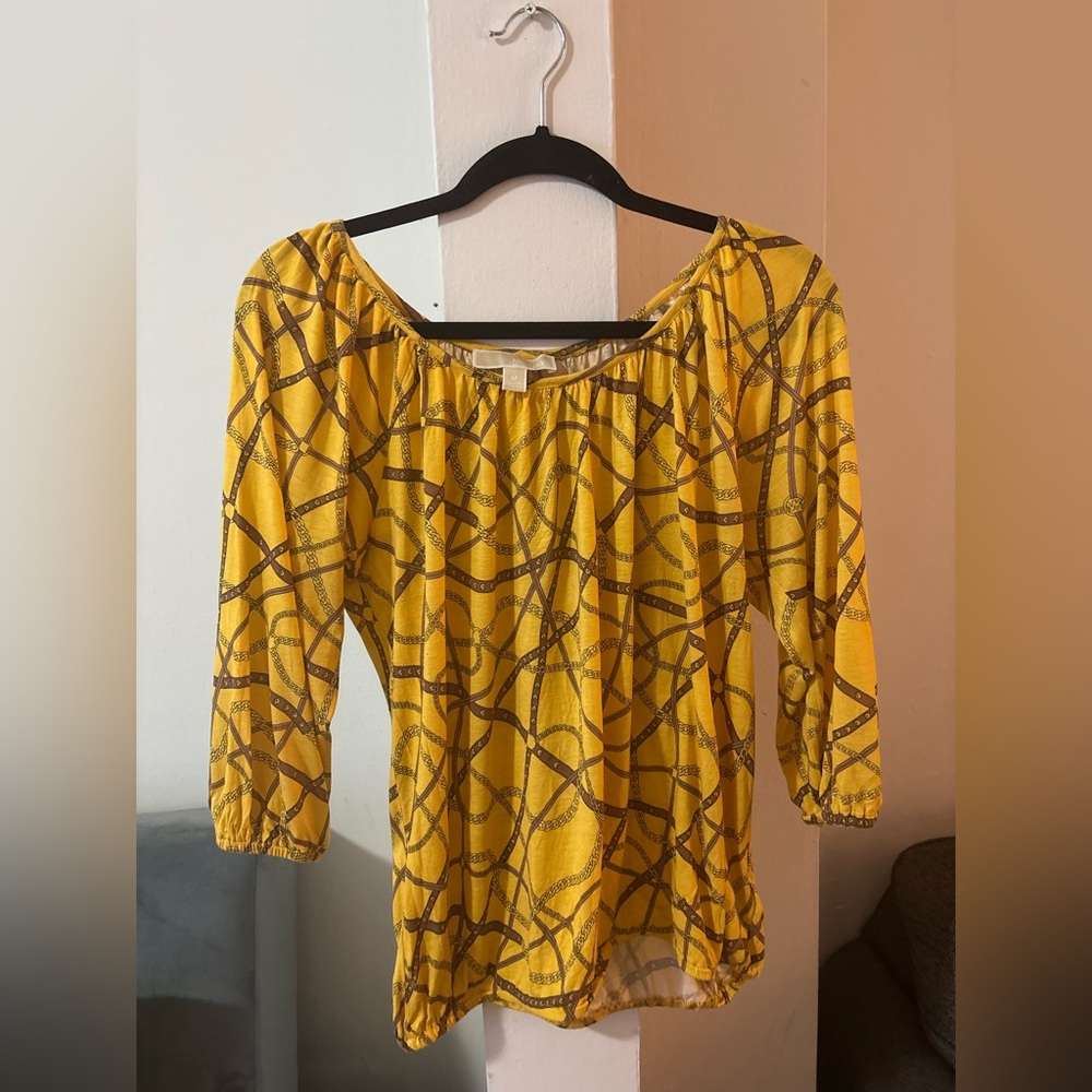 Michael Kors Yellow and Brown Patterned Blouse